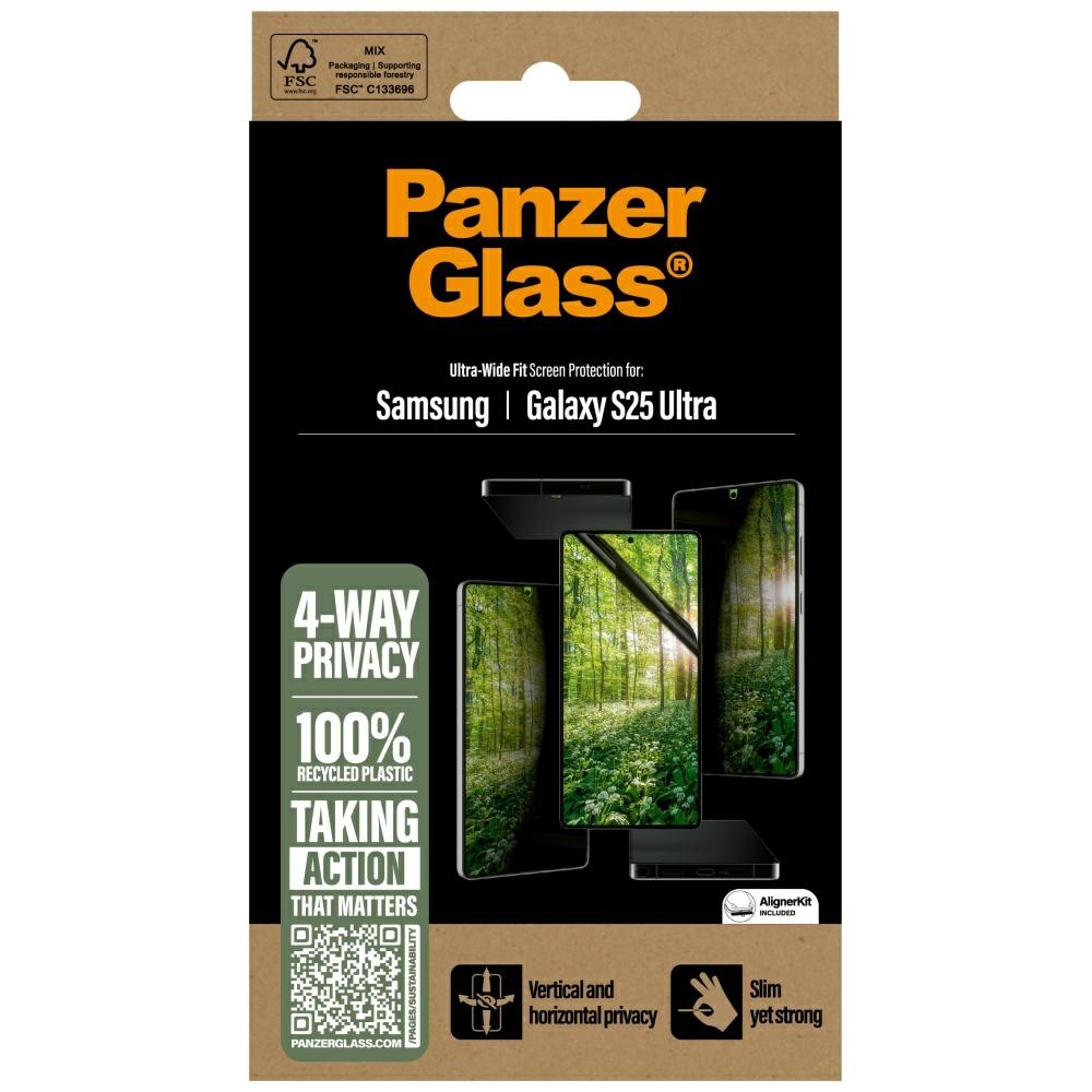 Szkło prywatyzujące z aplikatorem na cały ekran PanzerGlass Ultra-Wide Fit Matrix + AlignerKit do Samsung Galaxy S25 Ultra